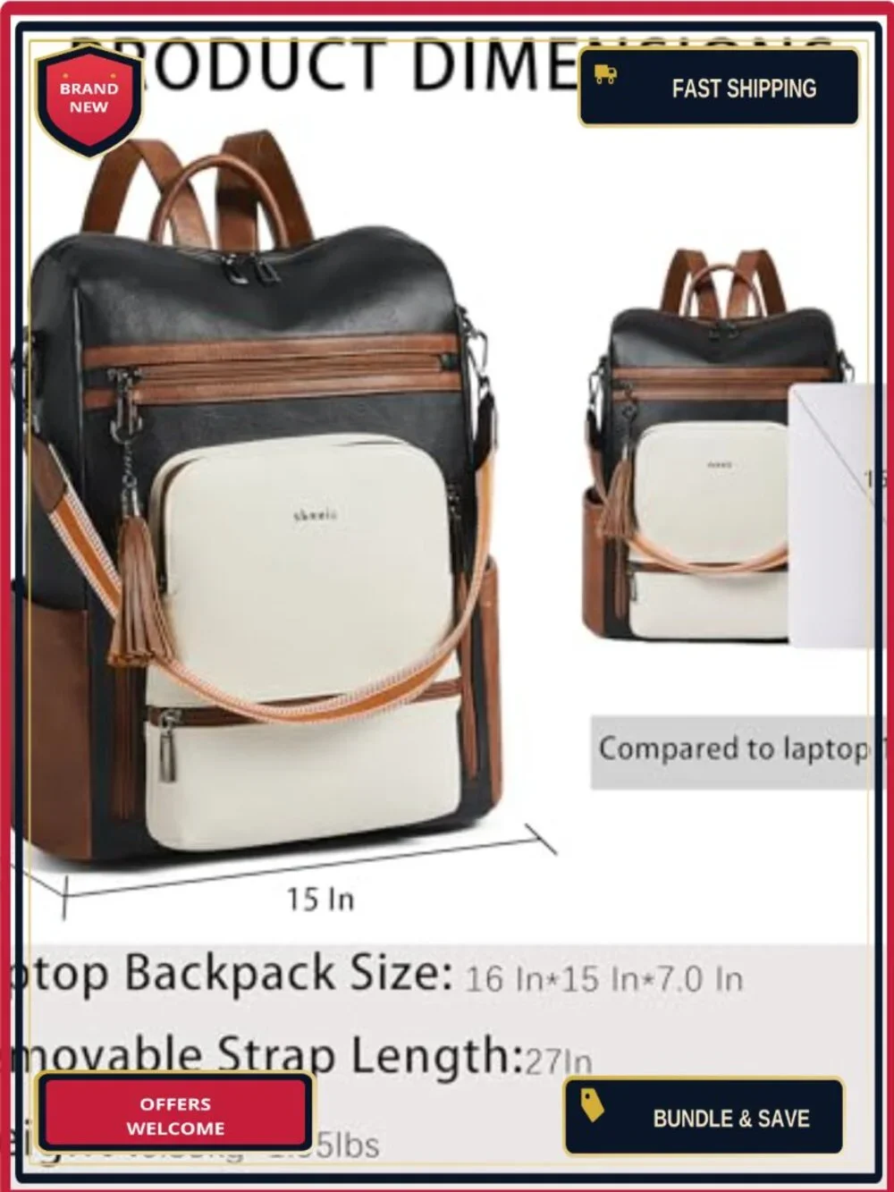 Vegan Leather Laptop Backpack Women 15.6 inch Work Travel Business College